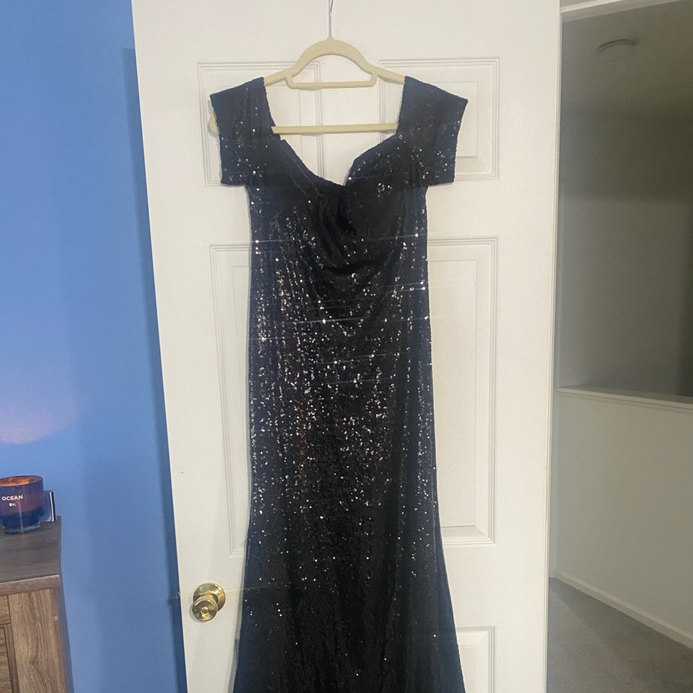 Off Shoulder Black Sequin Formal Dress